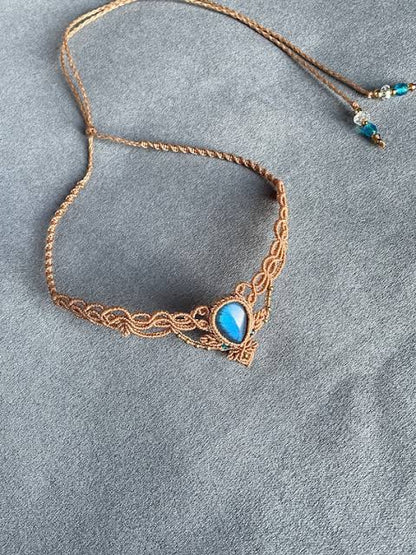 Labradorite Heart Macrame Necklace | Green Cord