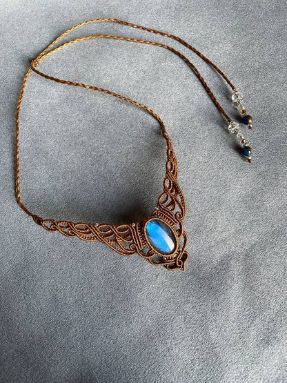 Macrame Oval Necklace Labradorite | Handmade Jewelry