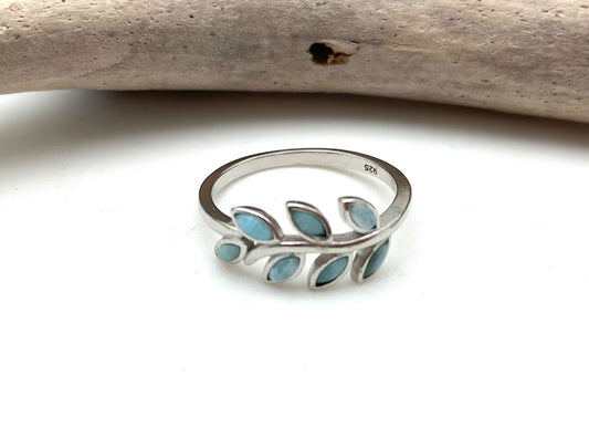 Silver Ring Larimar Gemstone 3x5MM Marquise Bezel Setting