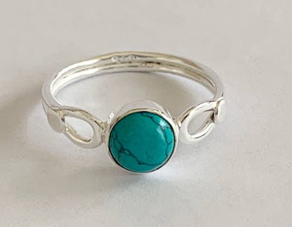 Natural Irani Turquoise 8MM Bezel 925 Sterling Silver Ring