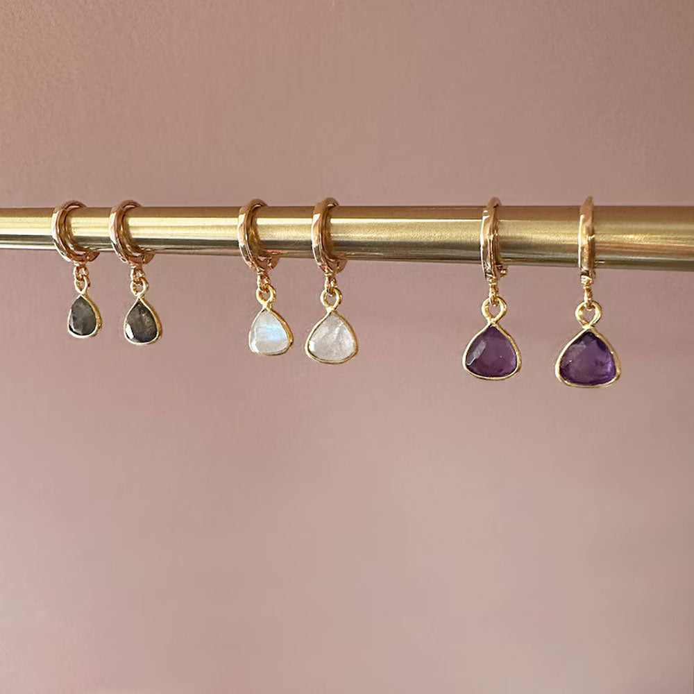 Brass Heart Stud Earrings with Mix Gemstone | 8MM