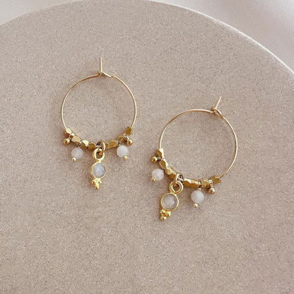 Brass Stud Earrings with Moonstone | 3MM Round