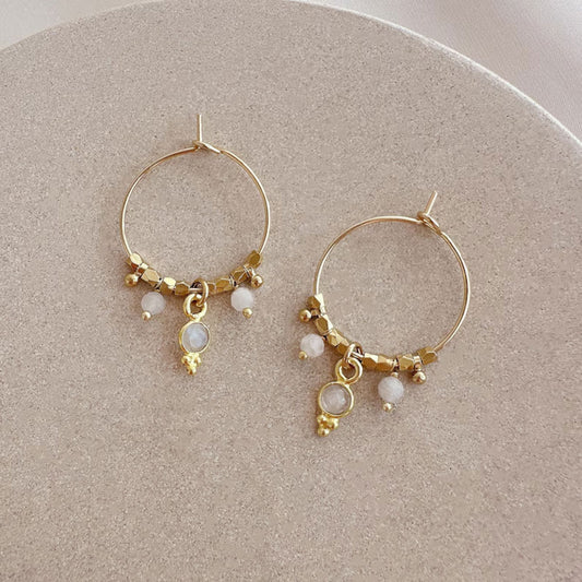 Brass Stud Earrings with Moonstone | 3MM Round