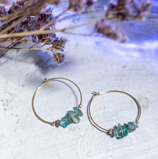 Aquamarine Brass Hoop Earrings 5–8MM Round