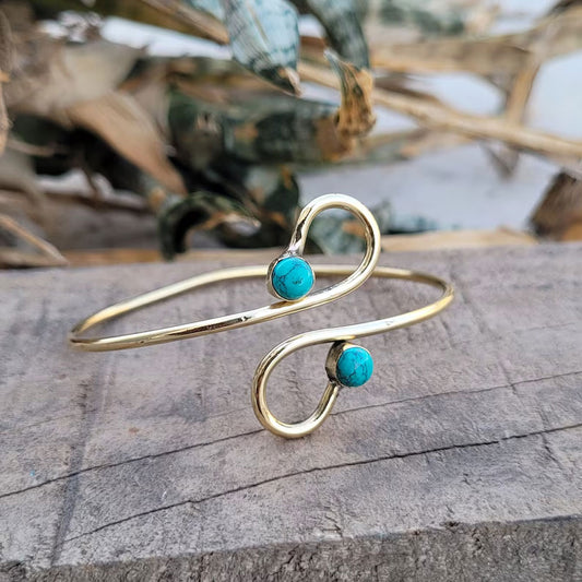 Adjustable Brass Bangle with Turquoise Gemstone | 8MM