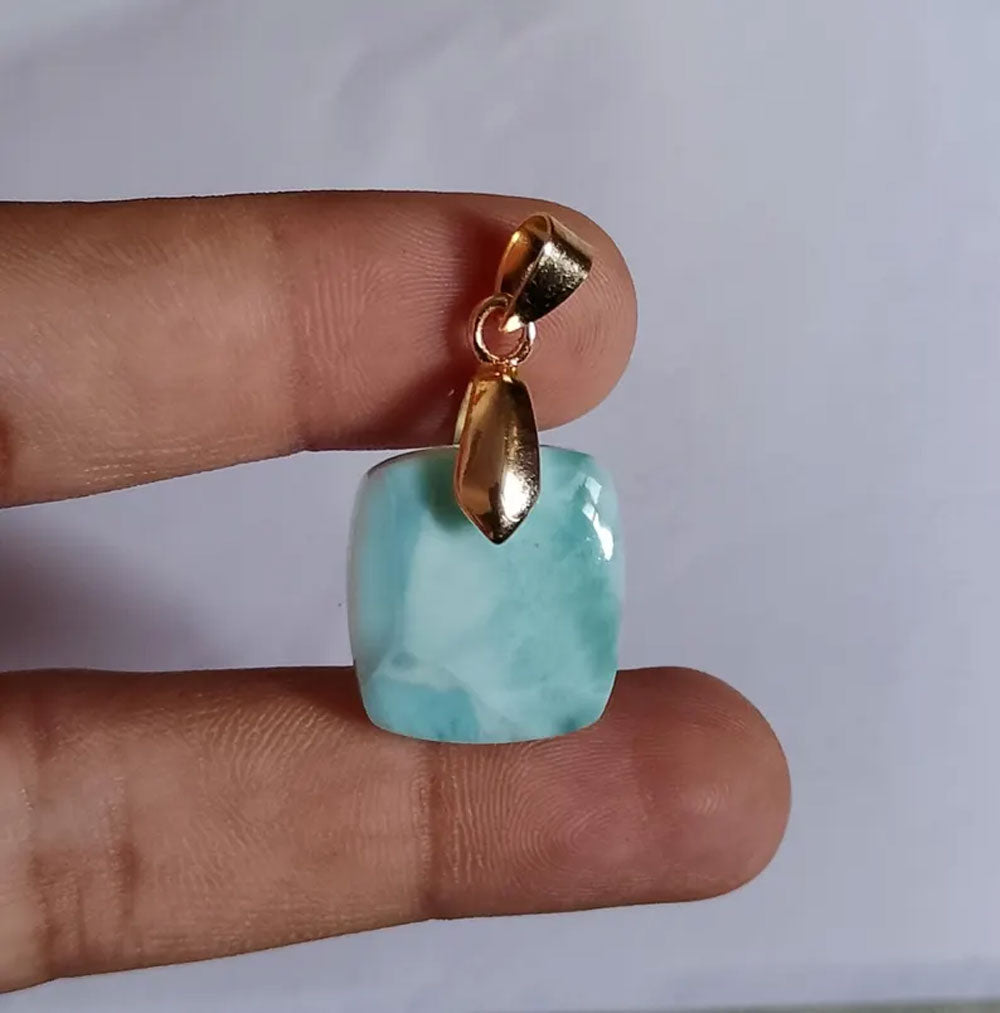 Natural Larimar Gemstone Brass Pendant Cushion Shape
