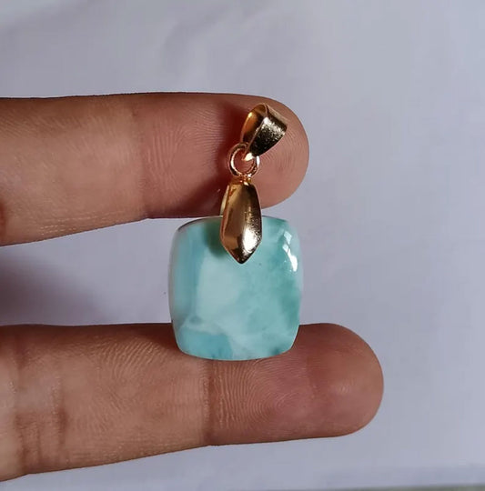 Natural Larimar Gemstone Brass Pendant Cushion Shape
