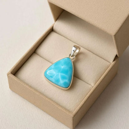 Natural Larimar Gemstone Brass Pendant Triangle Shape