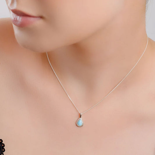 Natural Larimar Gemstone Brass Necklace Pear Shape
