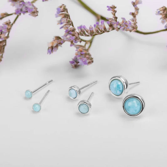 5MM Larimar Gemstone Brass Stud Earrings Handmade