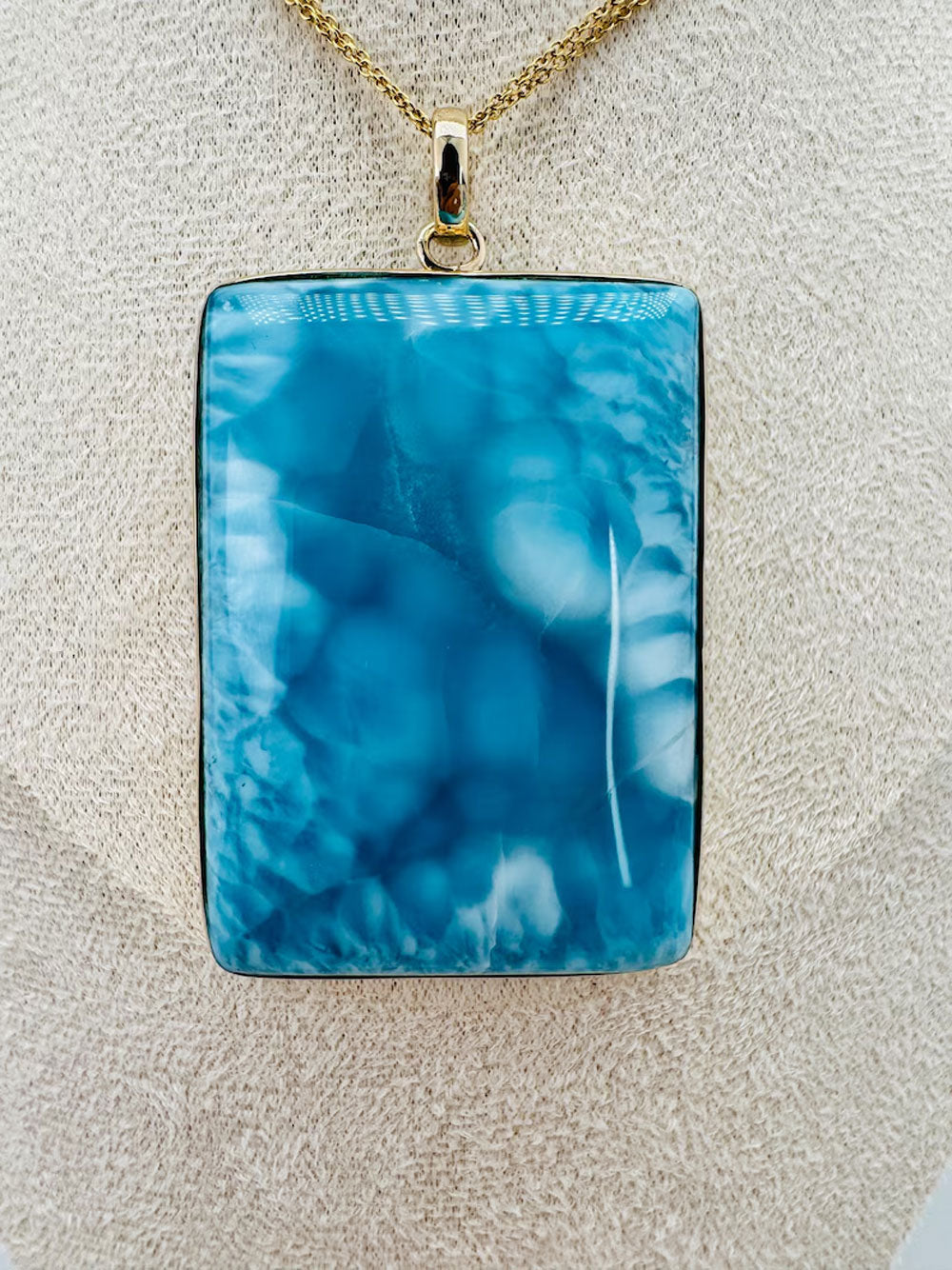 Natural Larimar Gemstone Brass Pendant Rectangle Shape