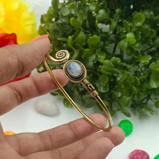 Gold Spiral Cuff Bracelet with Oval Moonstone | Hariom