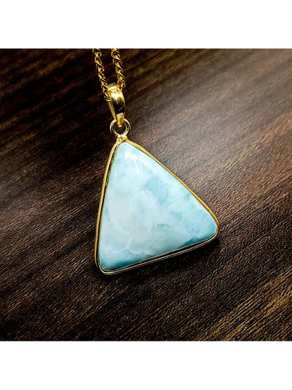 Handmade Larimar Gemstone Brass Pendant Triangle Shape
