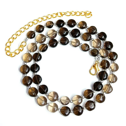 Handmade Brass Smoky Quartz Beads Necklace 5–7MM