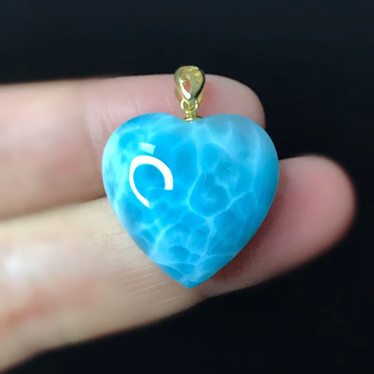 Natural Larimar Heart Shape Silver Pendant Jewelry