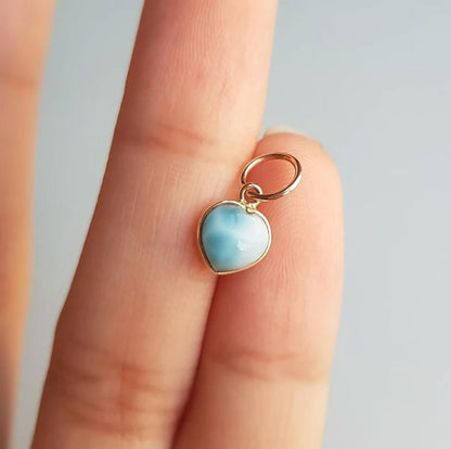Natural Larimar Heart Shape 8MM Silver Pendant Jewelry