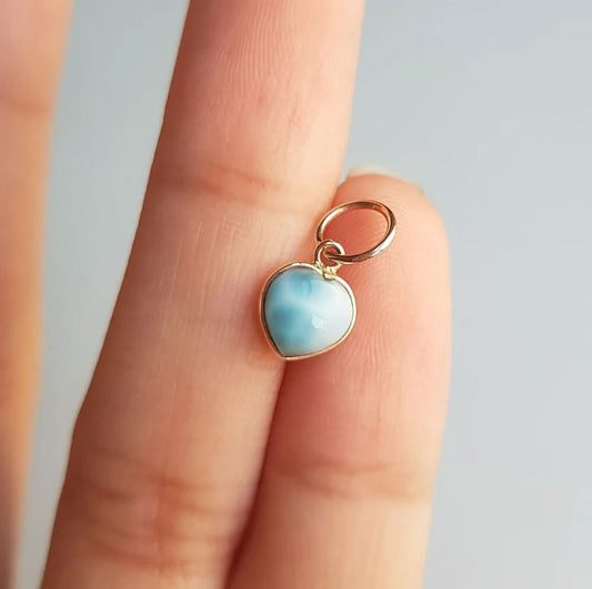 Natural Larimar Heart Shape 8MM Silver Pendant Jewelry