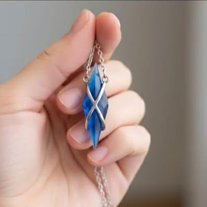 Blue Crystal Kite Pendant Necklace in Silver Setting