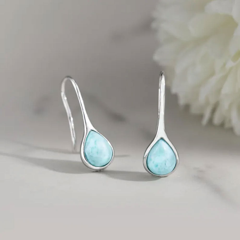 Natural Larimar Silver Dangle Earrings Handmade