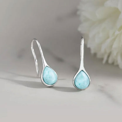Natural Larimar Silver Dangle Earrings Handmade
