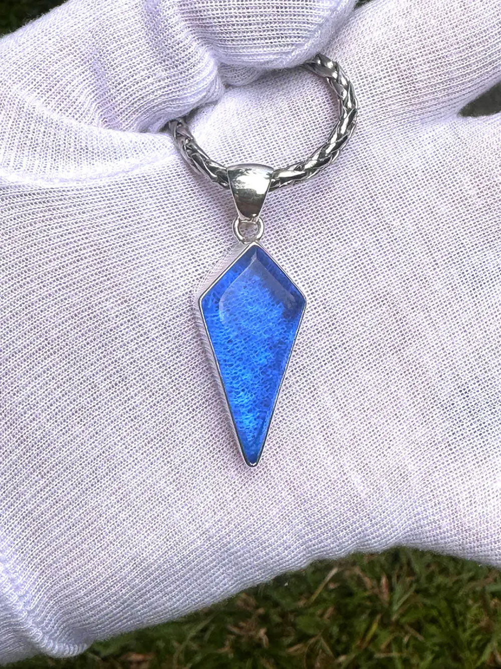 Silver Framed Blue Textured Stone Kite Pendant