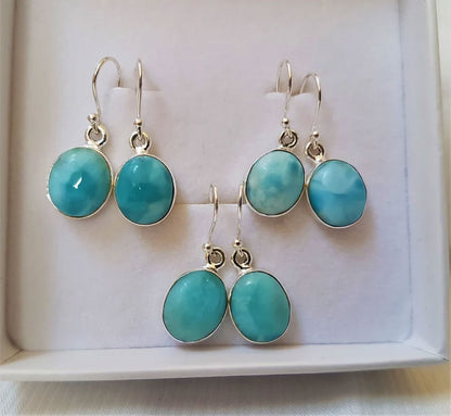 Handmade Larimar Gemstone Silver Dangle Pair Earrings