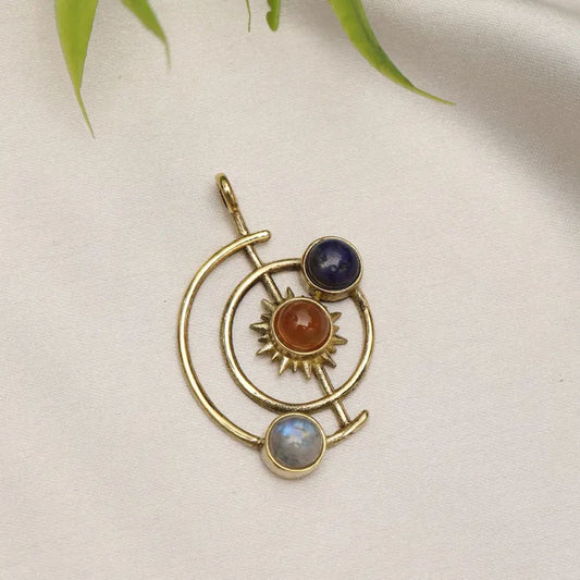 Planetary Pendant - Sun, Moon & Earth Gold Charm