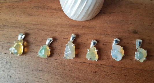 Handmade Opal Raw Stone Silver Pendant Prong Set