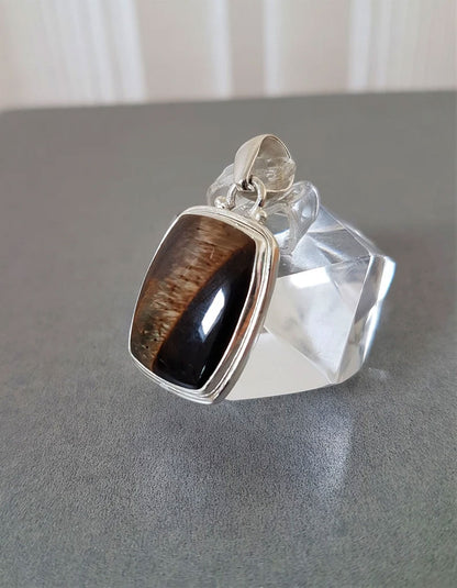 Handmade Tiger Eye Gemstone Brass Pendant 8x12mm
