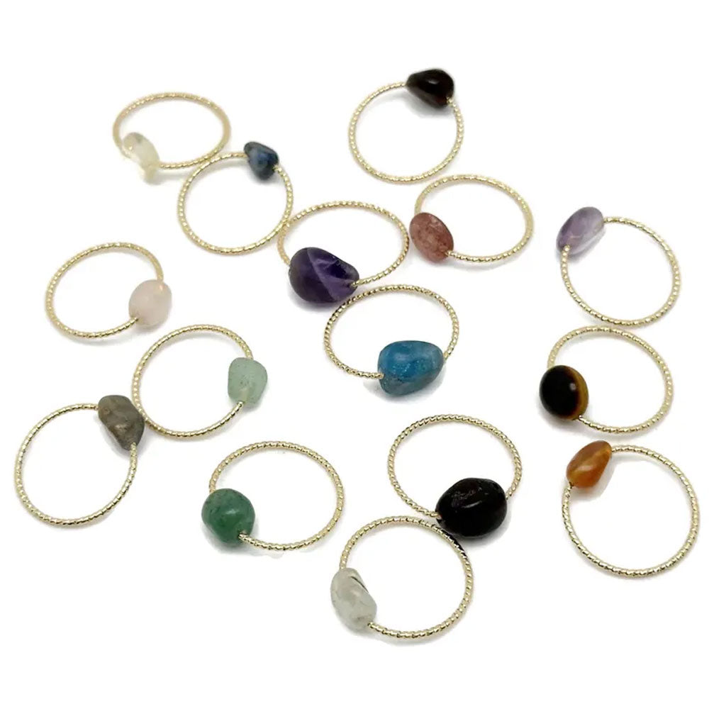 Gold Twist Band Rings with Raw Natural Gemstones
