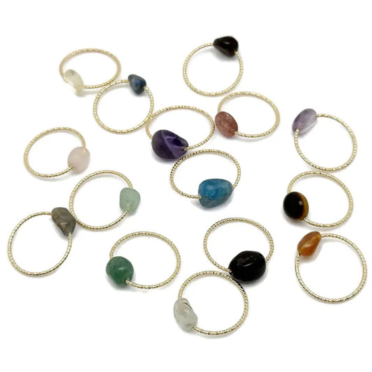 Gold Twist Band Rings with Raw Natural Gemstones