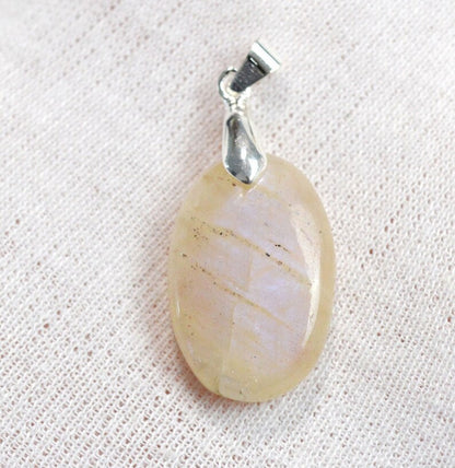 Handmade Rainbow Moonstone Brass Pendant 10X15mm
