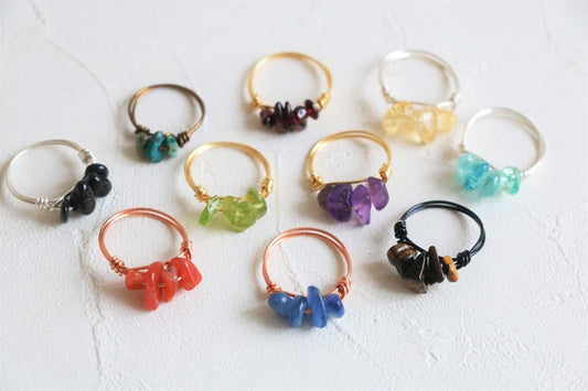 Wire Wrapped Rings with Tumbled Healing Stones