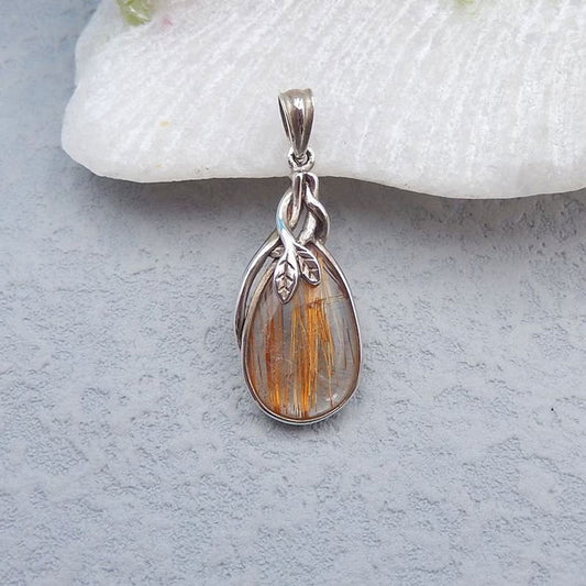 Golden Rutile Gemstone Brass Pendant Pear Shape 10X15mm