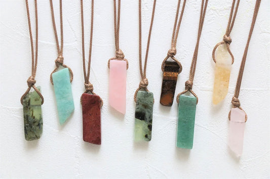 Raw Gemstone Slab Pendant on Adjustable Brown Cord