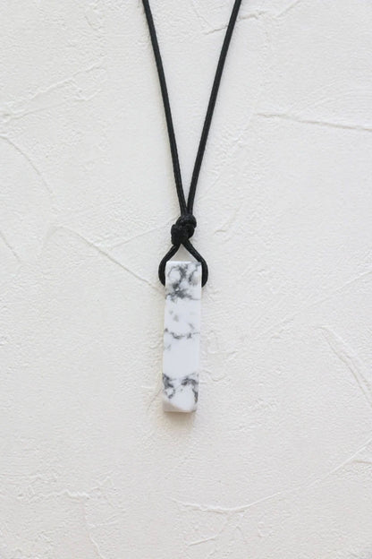 White Howlite Marble Stone Rectangle Pendant Necklace