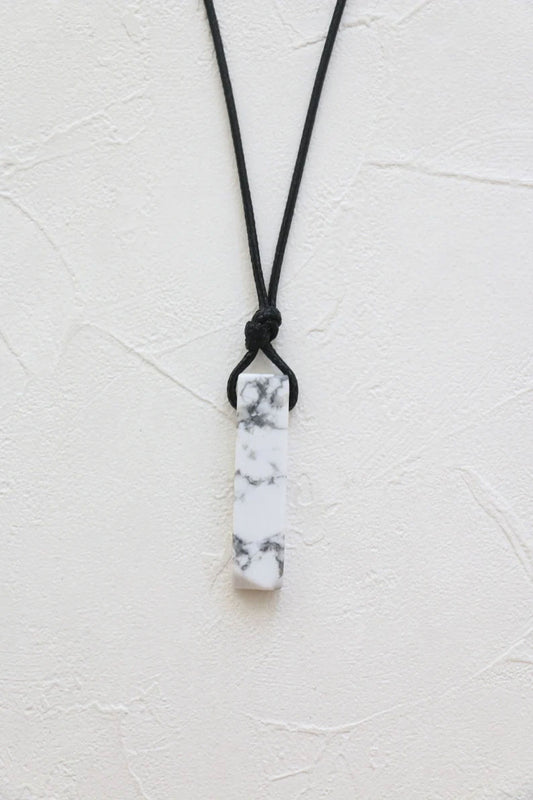 White Howlite Marble Stone Rectangle Pendant Necklace