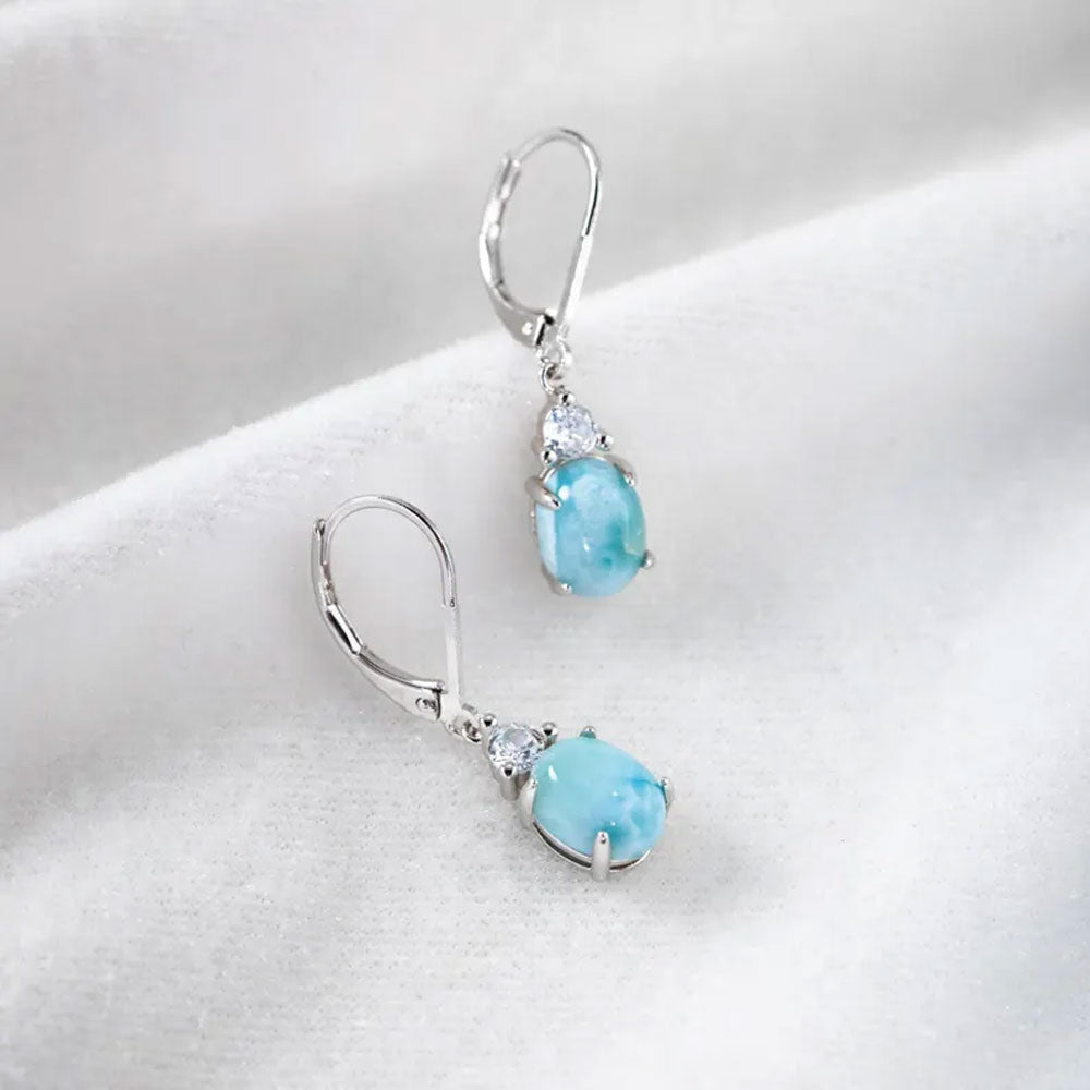 Handmade Brass Hoop Earring Larimar Gemstone Pair
