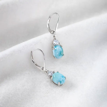Handmade Brass Hoop Earring Larimar Gemstone Pair