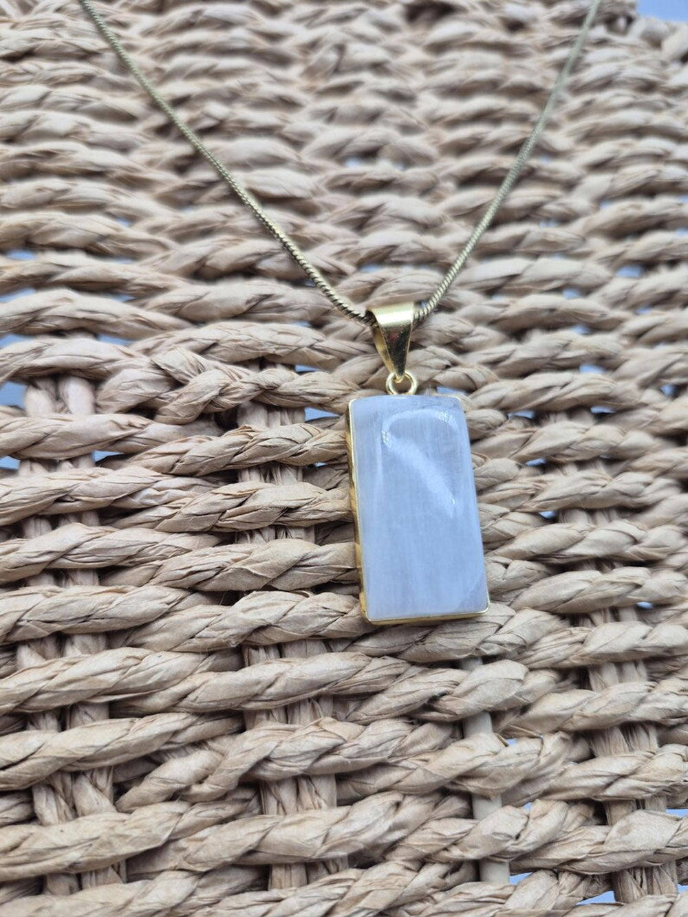 Rectangular Selenite Pendant on Gold Snake Chain | Modern