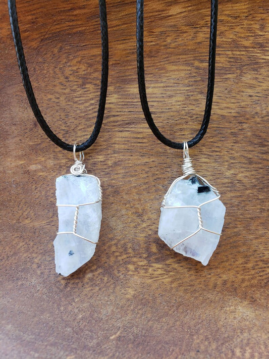 Raw Moonstone Crystal Pendant Necklace | Wire Wrapped