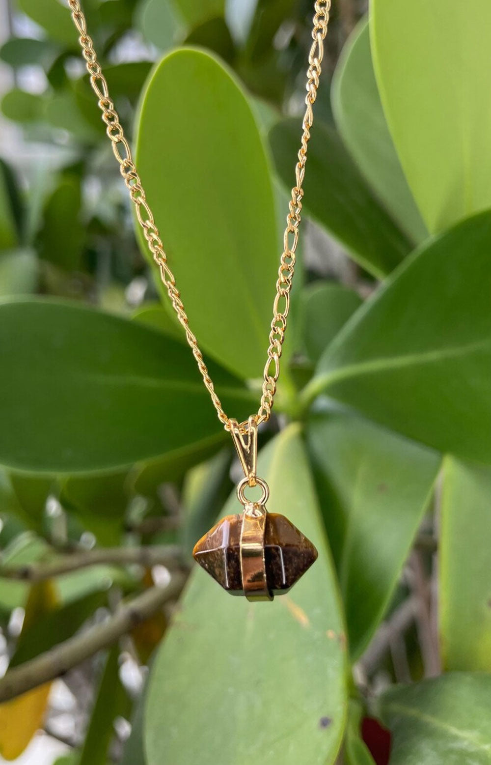 Tiger Eye Double Point Crystal Necklace | Gold Plated Chain