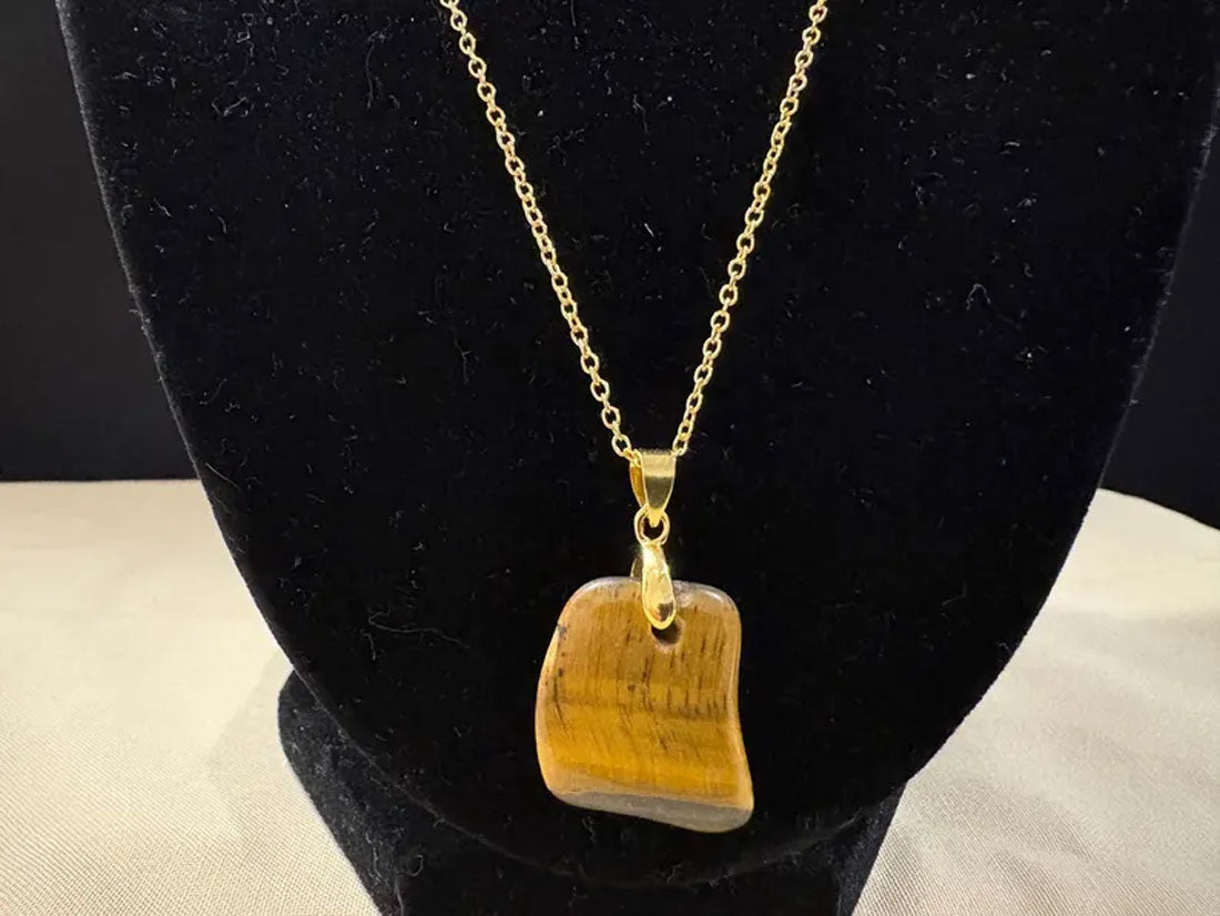 Natural Tiger's Eye Stone Pendant | Gold Plated Jewelry