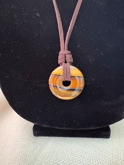 Tiger's Eye Donut Pendant Necklace | Boho Stone Jewelry