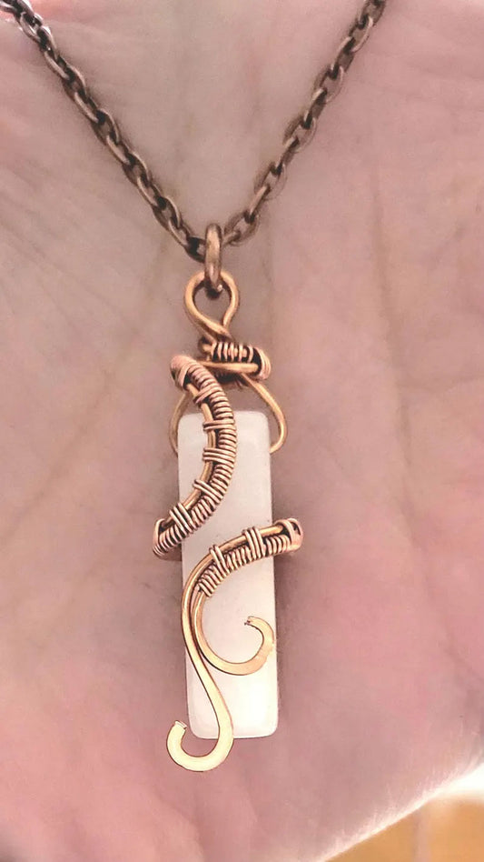 Copper Wrapped White Quartz Pendant | Vintage Style Jewelry