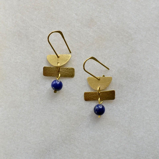 Lapis Lazuli Geometric Earrings | Handmade Brass Jewelry