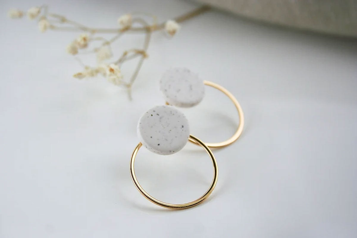 Speckled White Stone Hoop Earrings | Minimalist Gold Jewelry