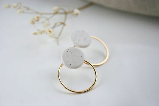 Speckled White Stone Hoop Earrings | Minimalist Gold Jewelry