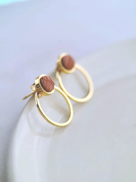 Textured Clay Stud Hoop Earrings | Handmade Boho Jewelry