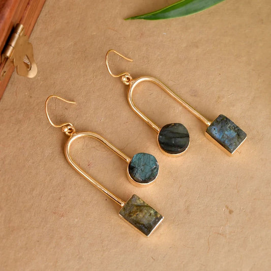 Labradorite Archer Drop Earrings | Gold Plated Gemstone Jewelry